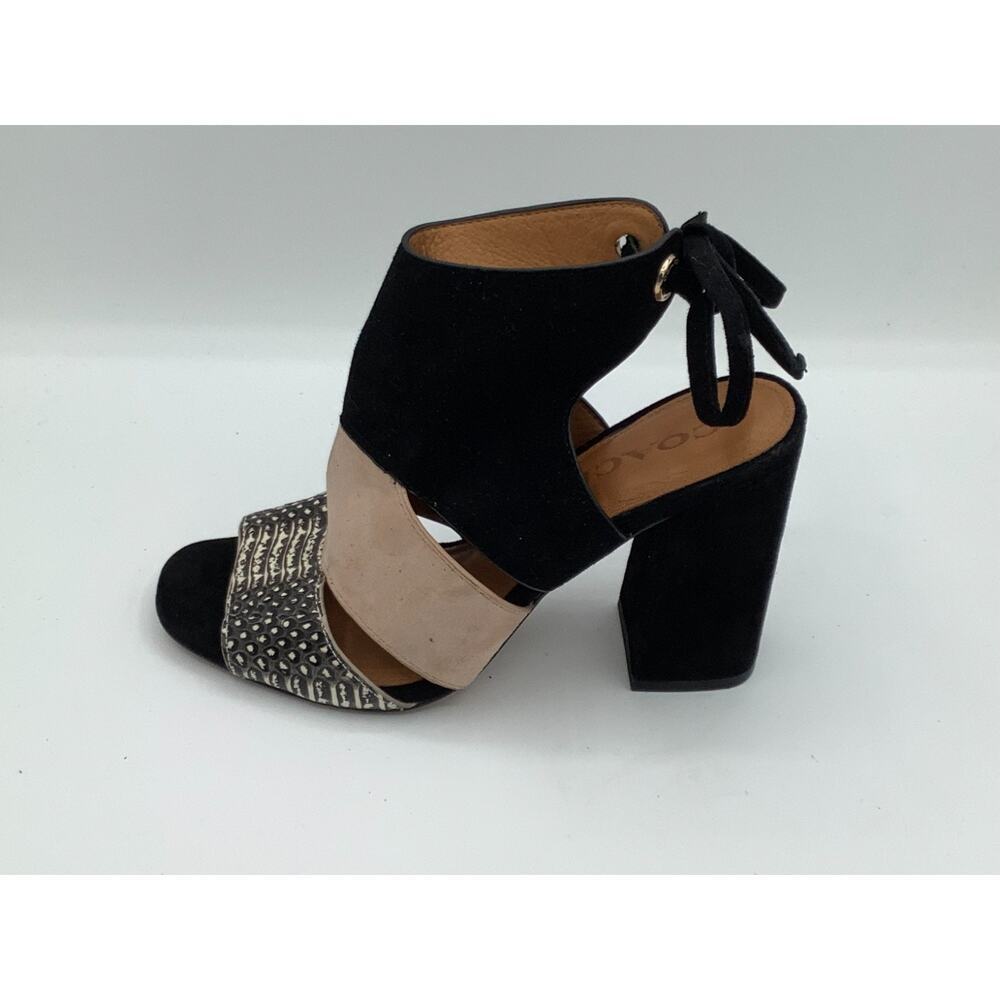 Coach Womens Chunky Heels‎ Black Beige Suede Super Chic Size 7 - Picture 7 of 8